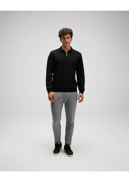EM602-BK Erkek Siyah Yarım Fermuarlı Polo Sweat fırsatları