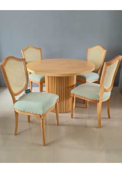 Retro Ahşap Masa Takımı, Yuvarlak Masa Klasik Hazeranlı Sandalye fiyatları