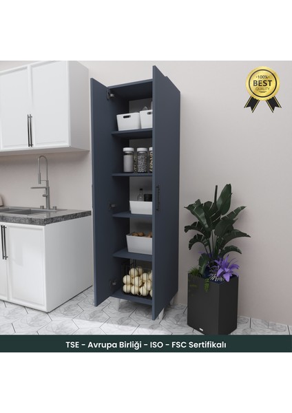 B3Concept 2 Kapaklı 5 Raflı Kaliteli Çok Amaçlı Dolap - Kolay Kurulum - Mutfak Balkon Banyo Erzak Kiler Dolabı