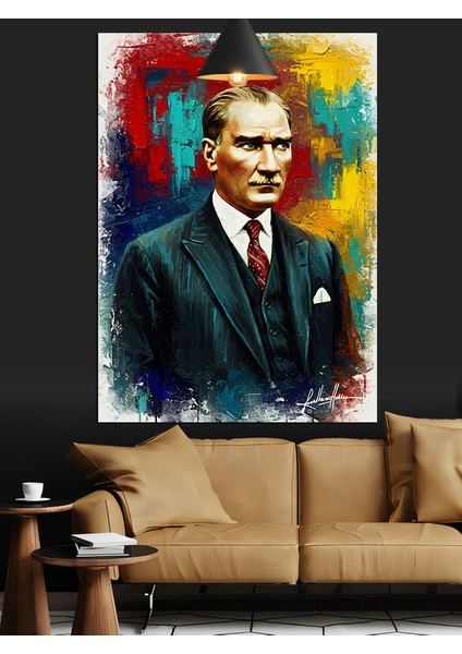 Renkli Soyut Atatürk Tablosu Dekoratif Kanvas - Mdf Ahşap Tablo