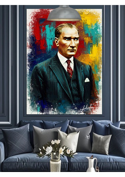 Renkli Soyut Atatürk Tablosu Dekoratif Kanvas - Mdf Ahşap Tablo modelleri