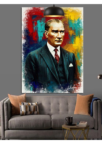 Renkli Soyut Atatürk Tablosu Dekoratif Kanvas - Mdf Ahşap Tablo fırsatları