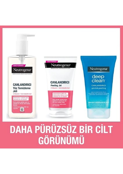 Canlandırıcı Yüz Temizleme Jeli 200 Ml, Peeling Jel 150 ml ve Günlük Peeling Jel 150 ml - 3'lü Set