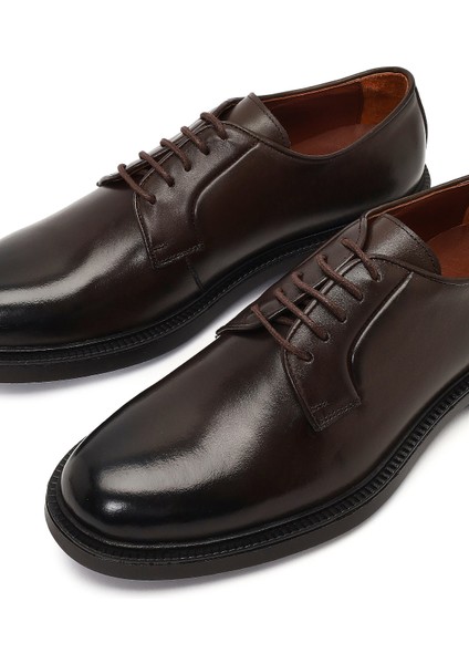 Erkek Kahverengi Bağcıklı Deri Casual Ayakkabı 25WFD724418