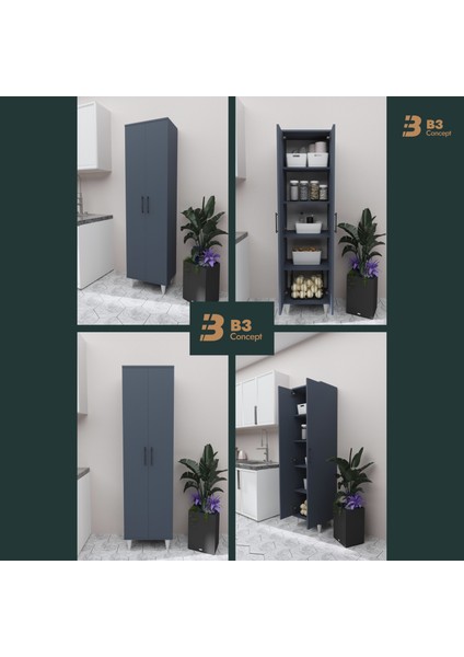 B3Concept 2 Kapaklı 5 Raflı Kaliteli Çok Amaçlı Dolap - Kolay Kurulum - Mutfak Balkon Banyo Erzak Kiler Dolabı fiyatları
