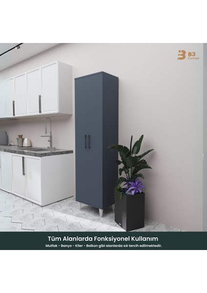 B3Concept 2 Kapaklı 5 Raflı Kaliteli Çok Amaçlı Dolap - Kolay Kurulum - Mutfak Balkon Banyo Erzak Kiler Dolabı indirimleri