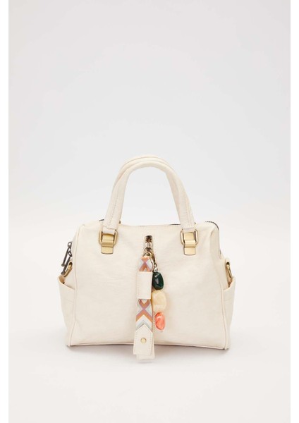 Beyaz Taş Kuşak Aksesuarlı El Çantası