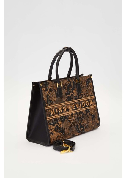 Siyah Baskı Detaylı Büyük El Çantası fiyatları