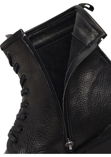 Erkek Siyah Bağcıklı Fermuarlı Deri Casual Bot 25WFD681114