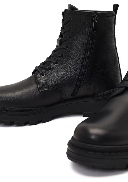 Erkek Siyah Bağcıklı Fermuarlı Deri Casual Bot 25WFD681114