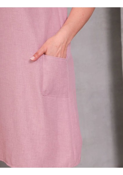 Kadın Büyük Beden Cep Detaylı V Yaka Pudra Pembe Elbise modelleri