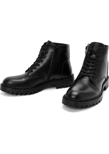 Erkek Siyah Fermuarlı Deri Casual Bot 25WFD680018 modelleri