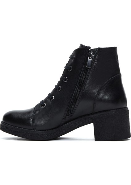 Kadın Siyah Fermuarlı Kalın Topuklu Deri Casual Bot 25WFD411418 fiyatları