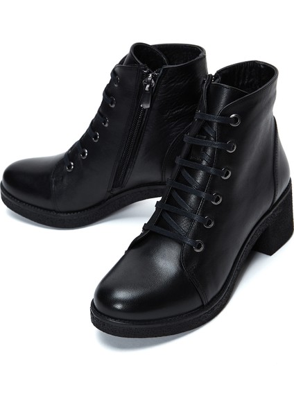 Kadın Siyah Fermuarlı Kalın Topuklu Deri Casual Bot 25WFD411418 modelleri