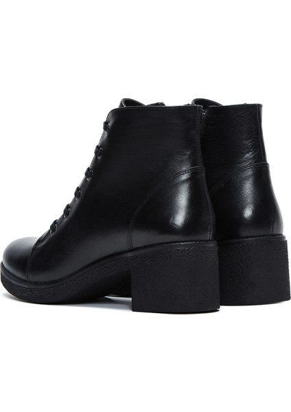 Kadın Siyah Fermuarlı Kalın Topuklu Deri Casual Bot 25WFD411418