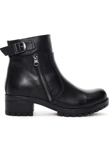 Kadın Siyah Fermuarlı Deri Casual Bot 25WFD411318