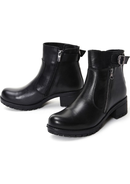 Kadın Siyah Fermuarlı Deri Casual Bot 25WFD411318 modelleri