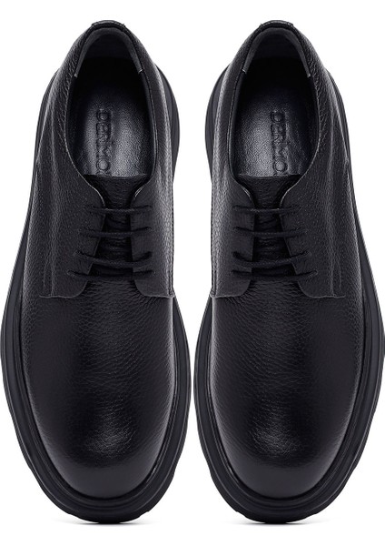 Erkek Siyah Bağcıklı Kalın Tabanlı Deri Casual Ayakkabı 25WFD6855FT