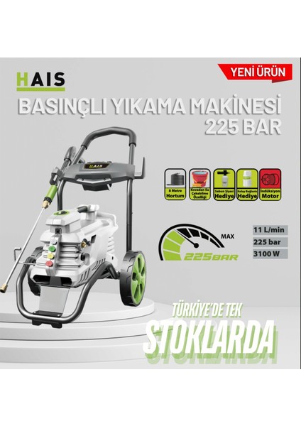 Haıs 225 Bar Basınçlı Yıkama Makinesi 3100 W (Arabalı) fiyatları