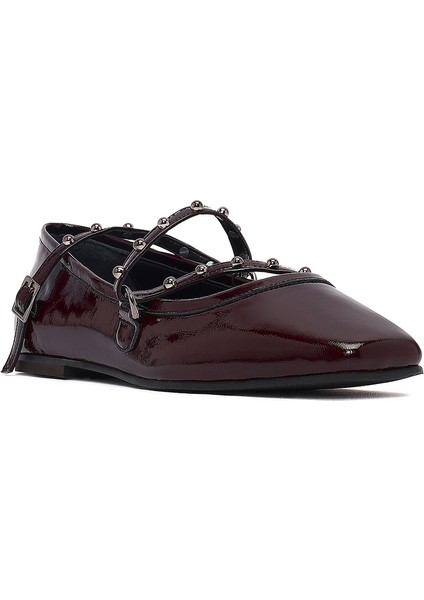 Kadın Bordo Tokalı Rugan Deri Babet 25AFD184616