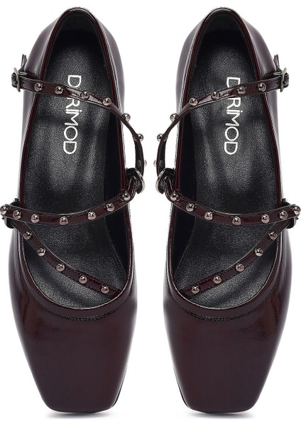 Kadın Bordo Tokalı Rugan Deri Babet 25AFD184616