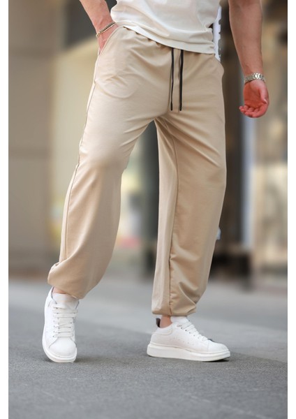 Bej Rahat Kesim Paçası Lastikli Erkek Eşofman Altı E6573 modelleri