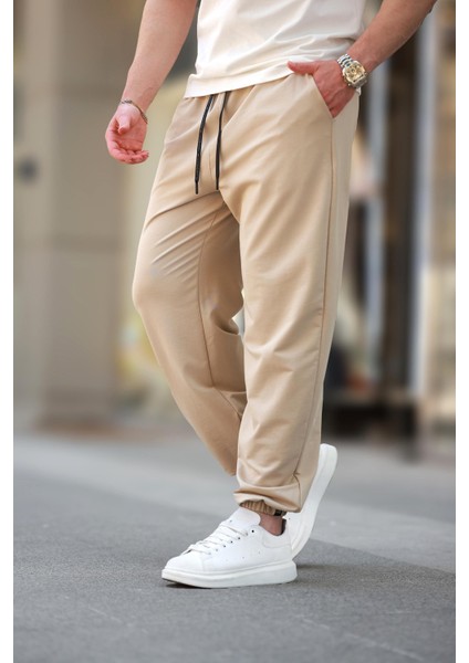 Bej Rahat Kesim Paçası Lastikli Erkek Eşofman Altı E6573 fırsatları