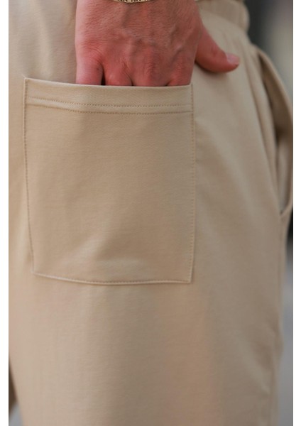 Bej Rahat Kesim Paçası Lastikli Erkek Eşofman Altı E6573 indirimleri