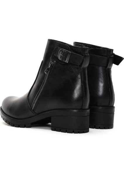 Kadın Siyah Fermuarlı Deri Casual Bot 25WFD411318