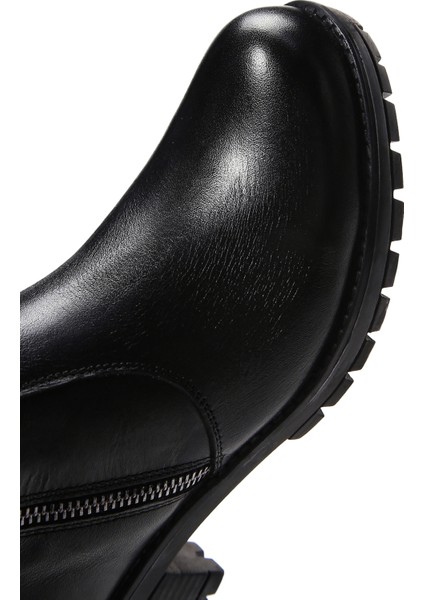 Kadın Siyah Fermuarlı Deri Casual Bot 25WFD411318