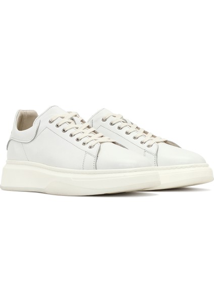 Erkek Beyaz Bağcıklı Kalın Tabanlı Deri Sneaker 25WFD632318 modelleri