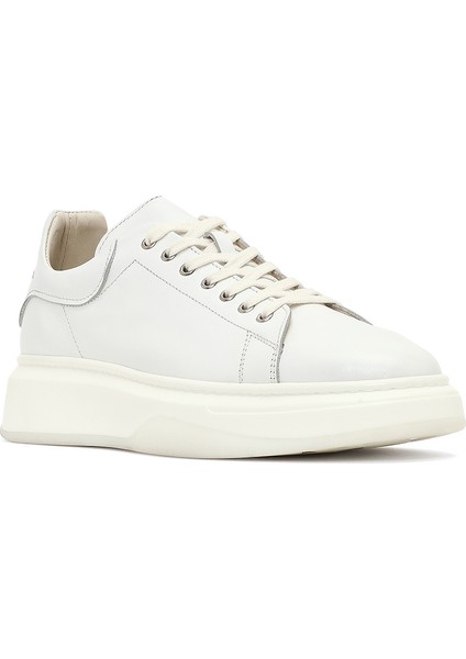 Erkek Beyaz Bağcıklı Kalın Tabanlı Deri Sneaker 25WFD632318