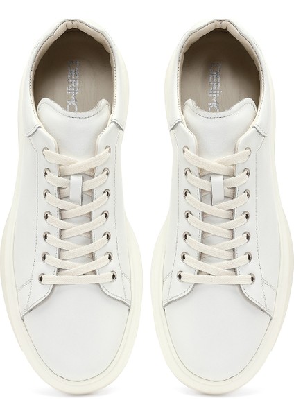 Erkek Beyaz Bağcıklı Kalın Tabanlı Deri Sneaker 25WFD632318