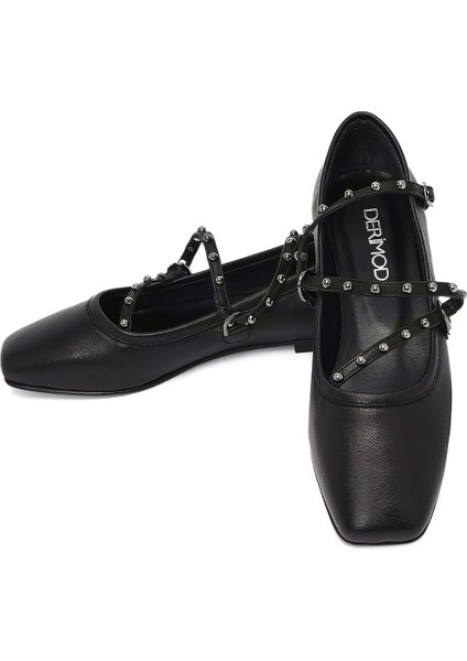 Kadın Siyah Tokalı Deri Babet 25AFD184618