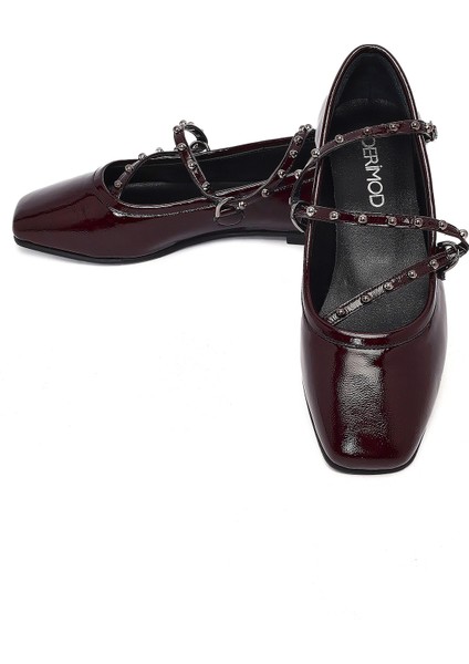 Kadın Bordo Tokalı Rugan Deri Babet 25AFD184616