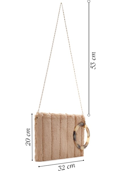 Kadın Bej Zincir Askılı Peluş Portföy Çanta 25WBD2208PH fiyatları