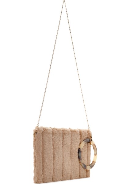 Kadın Bej Zincir Askılı Peluş Portföy Çanta 25WBD2208PH