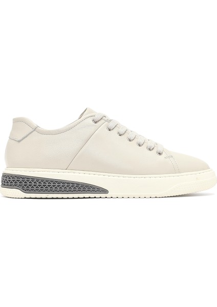 Erkek Beyaz Bağcıklı Kalın Tabanlı Deri Sneaker 25WFD631118