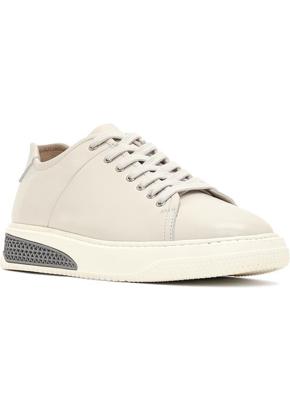 Erkek Beyaz Bağcıklı Kalın Tabanlı Deri Sneaker 25WFD631118