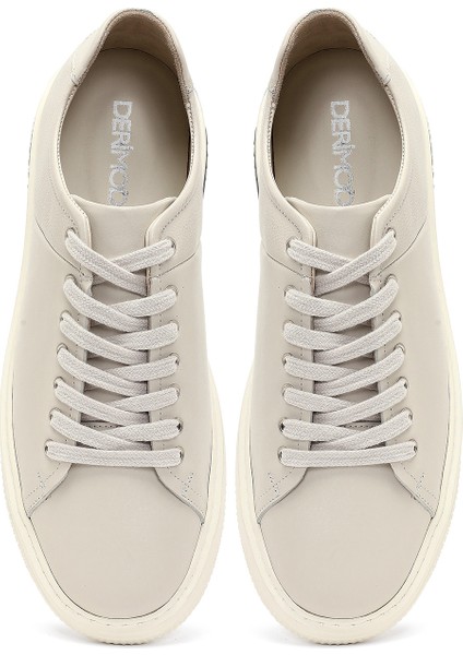 Erkek Beyaz Bağcıklı Kalın Tabanlı Deri Sneaker 25WFD631118