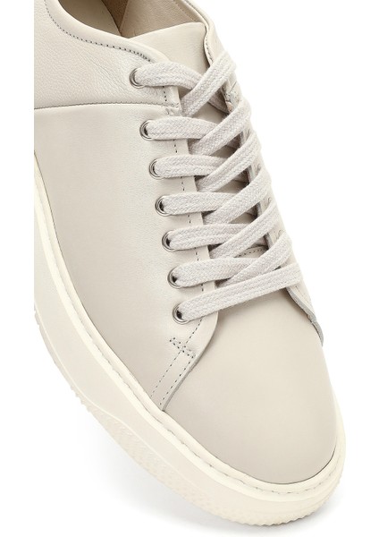 Erkek Beyaz Bağcıklı Kalın Tabanlı Deri Sneaker 25WFD631118