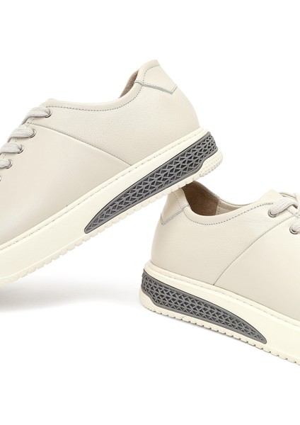 Erkek Beyaz Bağcıklı Kalın Tabanlı Deri Sneaker 25WFD631118