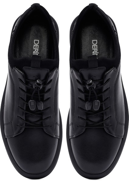 Erkek Siyah Bağcıklı Deri Casual Sneaker 25WFD680318