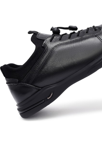 Erkek Siyah Bağcıklı Deri Casual Sneaker 25WFD680318