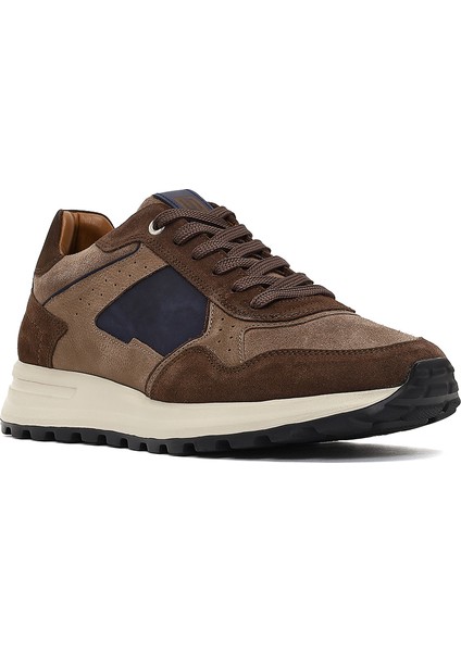 Erkek Kahverengi Bağcıklı Deri Sneaker 25WFD707314