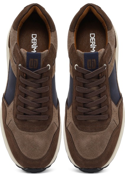 Erkek Kahverengi Bağcıklı Deri Sneaker 25WFD707314