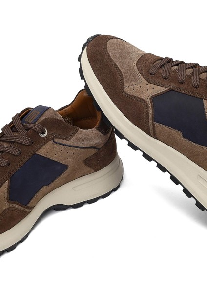Erkek Kahverengi Bağcıklı Deri Sneaker 25WFD707314