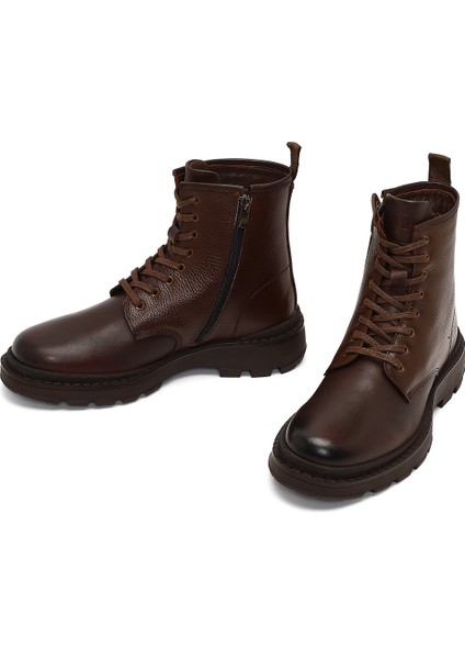 Erkek Kahverengi Bağcıklı Fermuarlı Deri Casual Bot 25WFD681114 modelleri