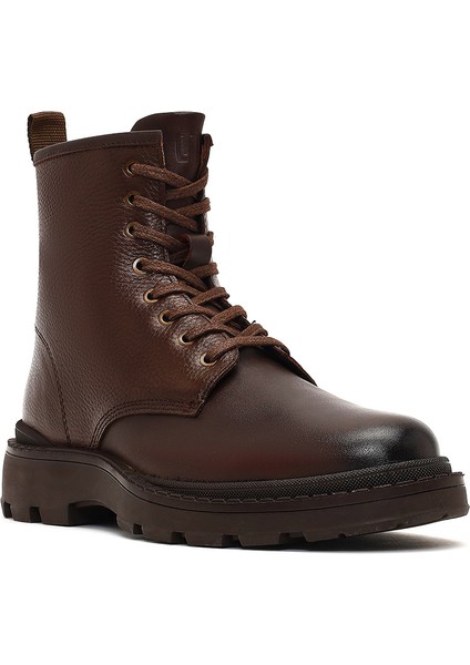 Erkek Kahverengi Bağcıklı Fermuarlı Deri Casual Bot 25WFD681114