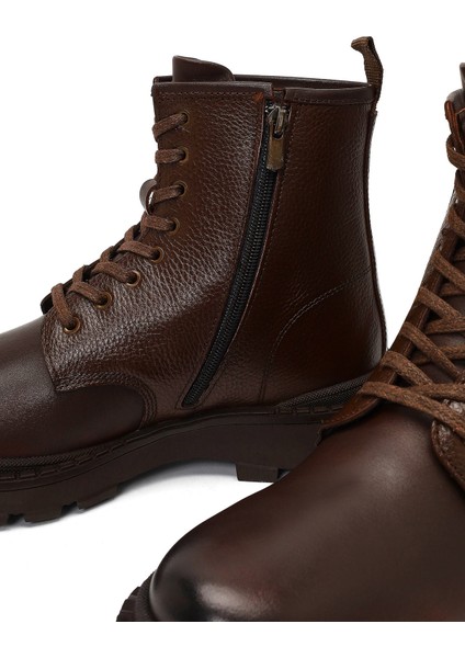 Erkek Kahverengi Bağcıklı Fermuarlı Deri Casual Bot 25WFD681114